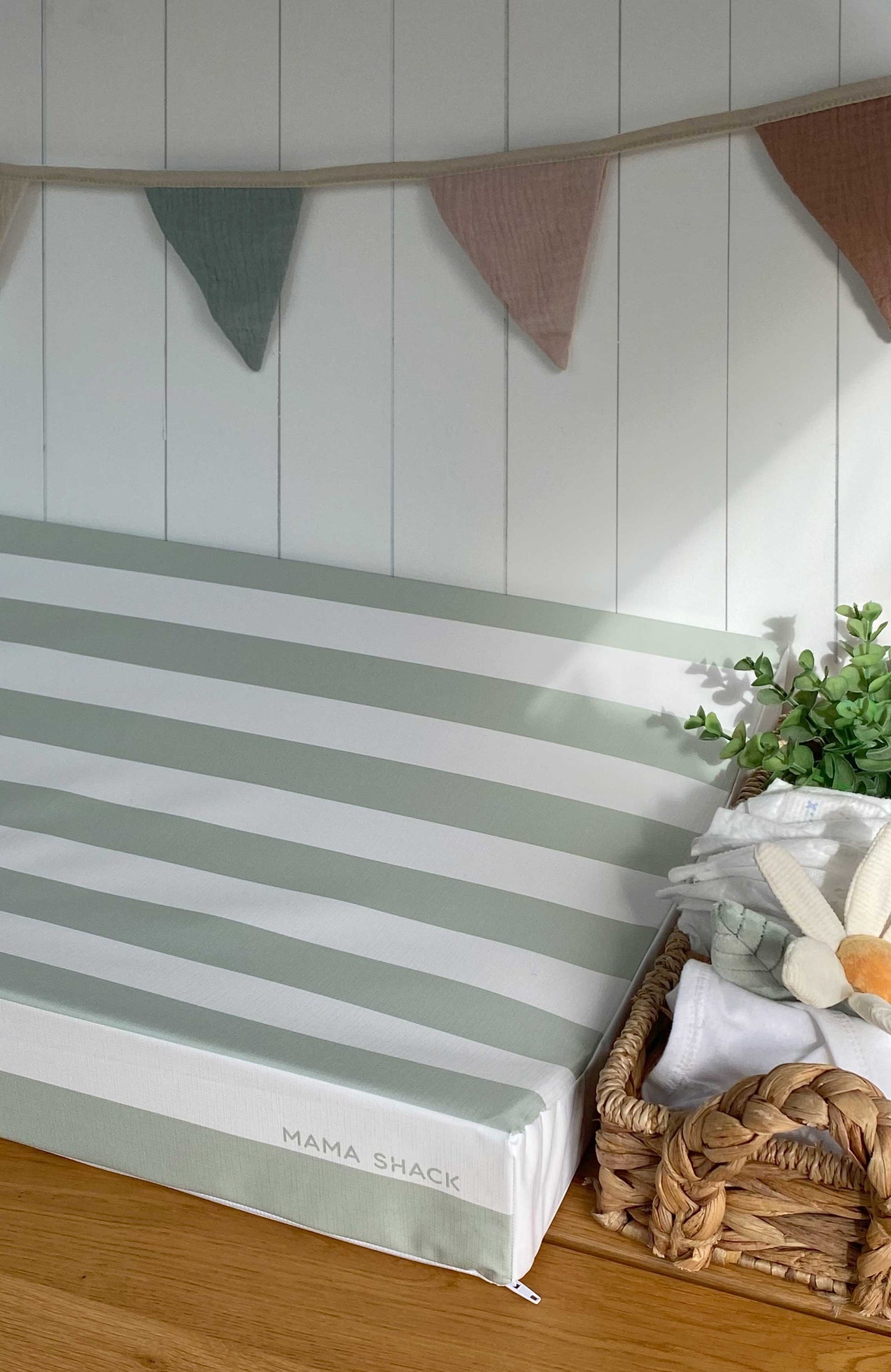 Anti Roll Changing Mat - Sage Candy Stripe