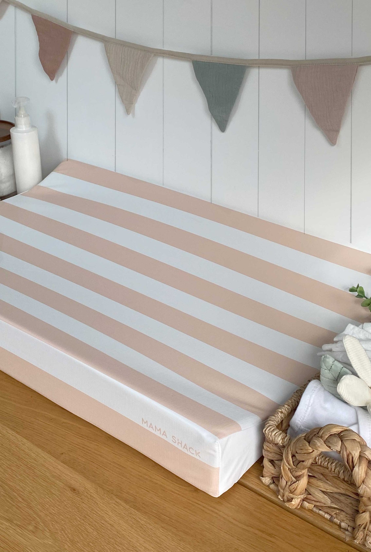 Anti Roll Changing Mat - Candy Stripe - Peach