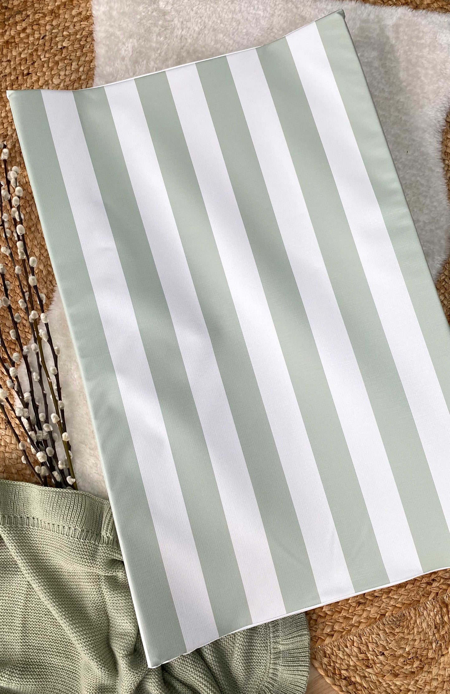 Anti Roll Changing Mat - Candy Stripe - Sage