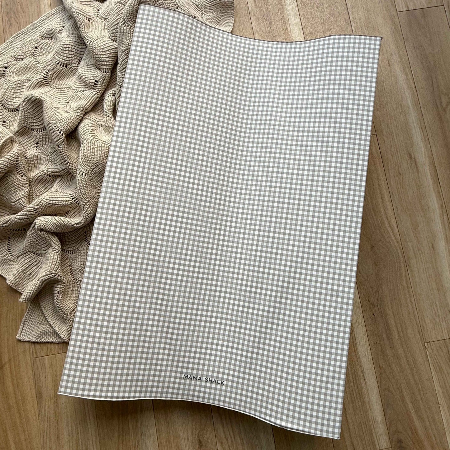 Anti Roll Changing Mat - Greige Gingham