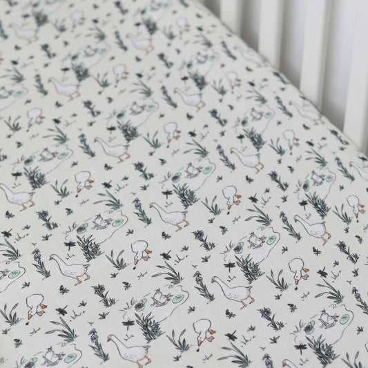 Organic Cotton Muslin Fitted Cot Bed Sheet 140 x 70cm - Goose & the Ladybird