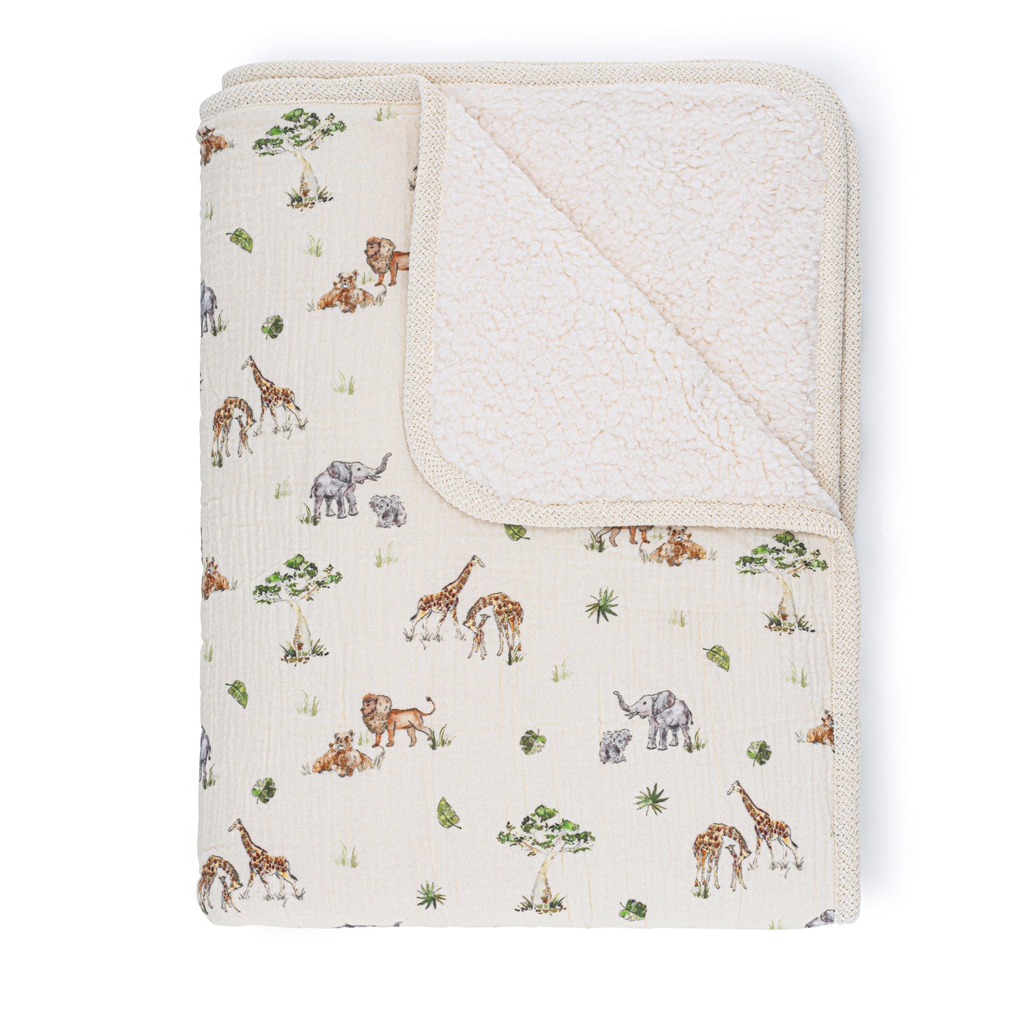 Muslin Sherpa Fleece Baby Blanket - Sweet Safari