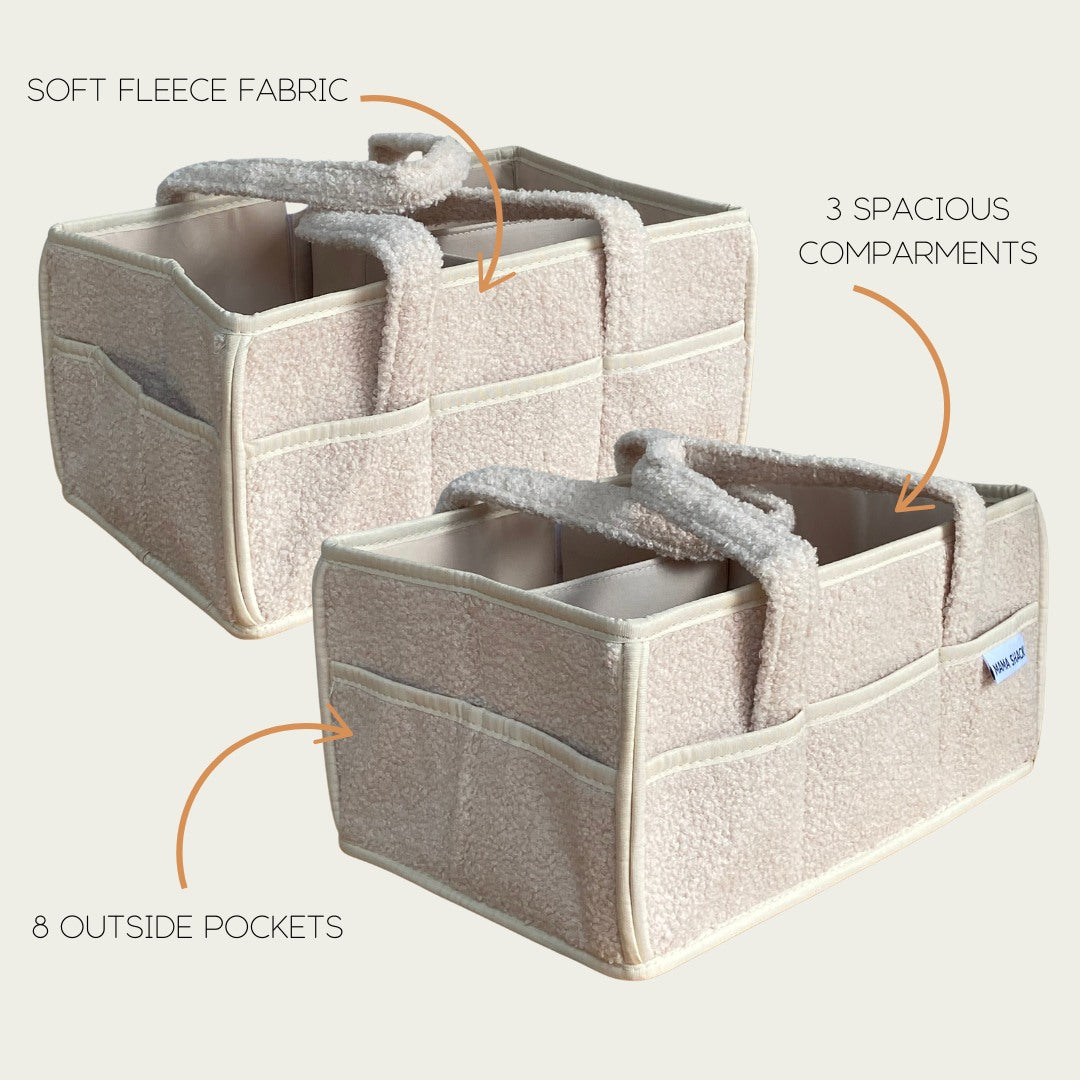 Nappy Caddy with Pockets - Teddy Fleece - Ivory