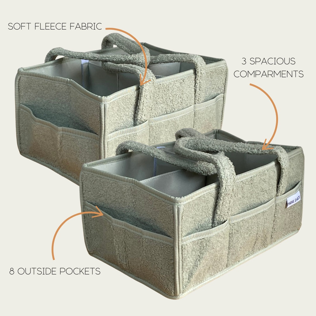 Nappy Caddy with Pockets - Teddy Fleece - Sage