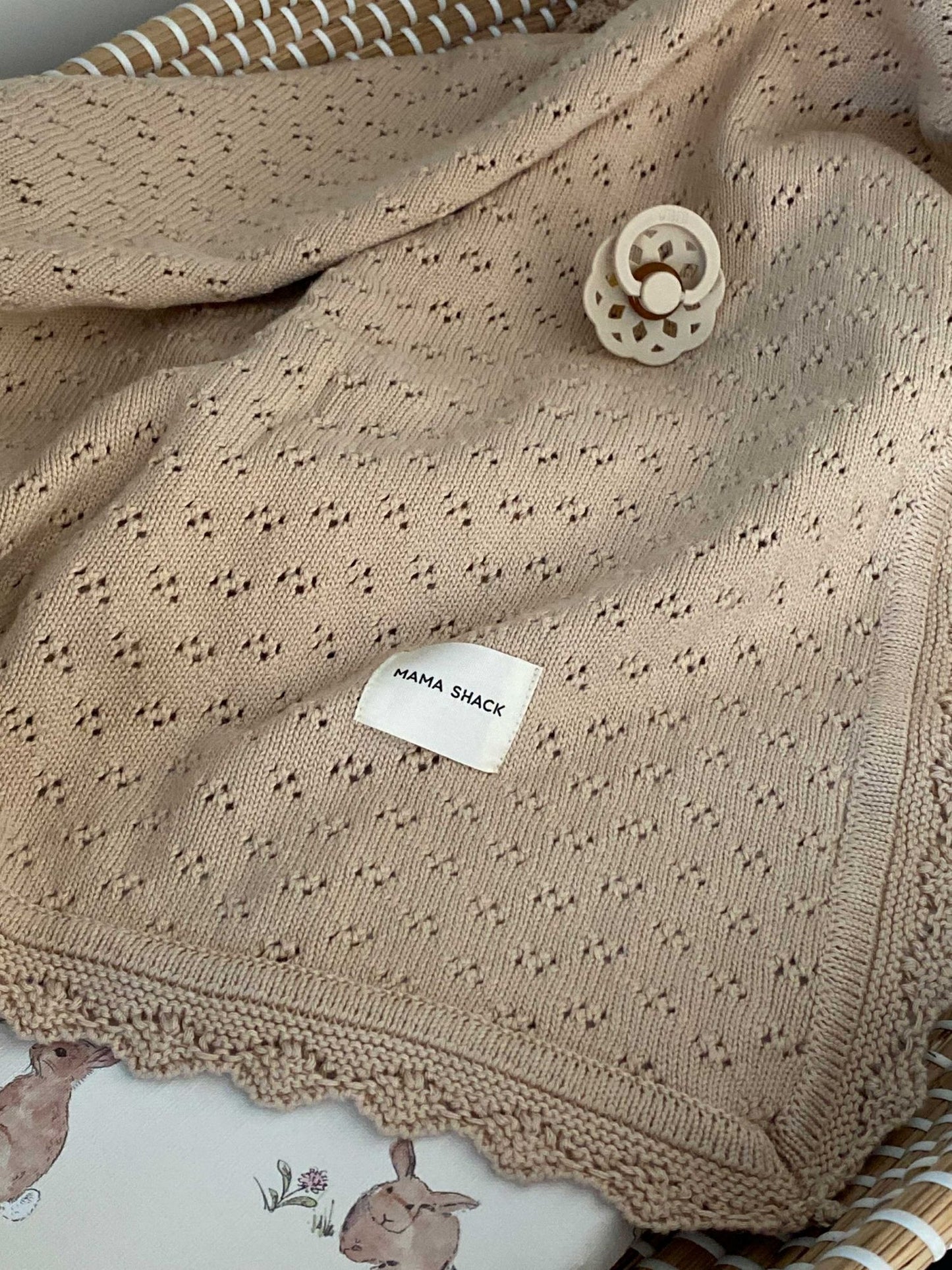 Dalia Pointelle Knit Baby Blanket – Oat