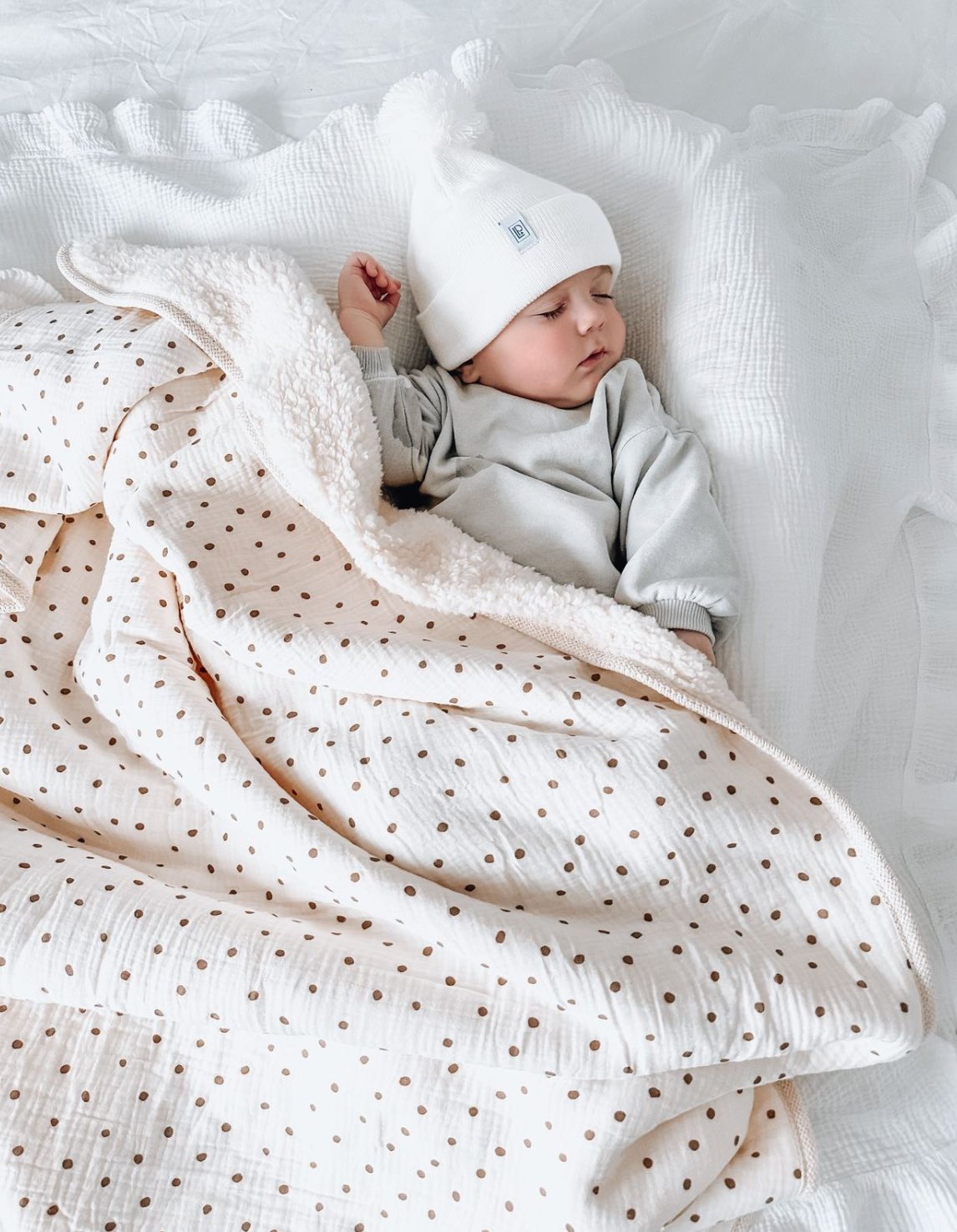 Muslin Sherpa Fleece Baby Blanket - Vintage Dots