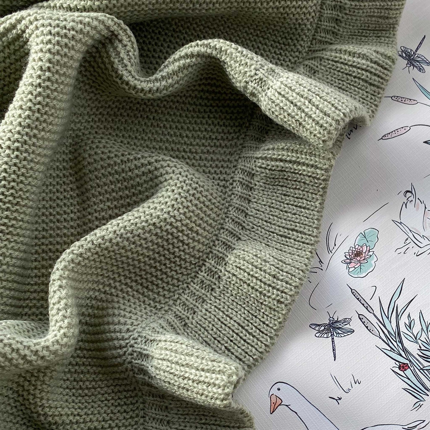 Knitted Frill Blanket - Sage