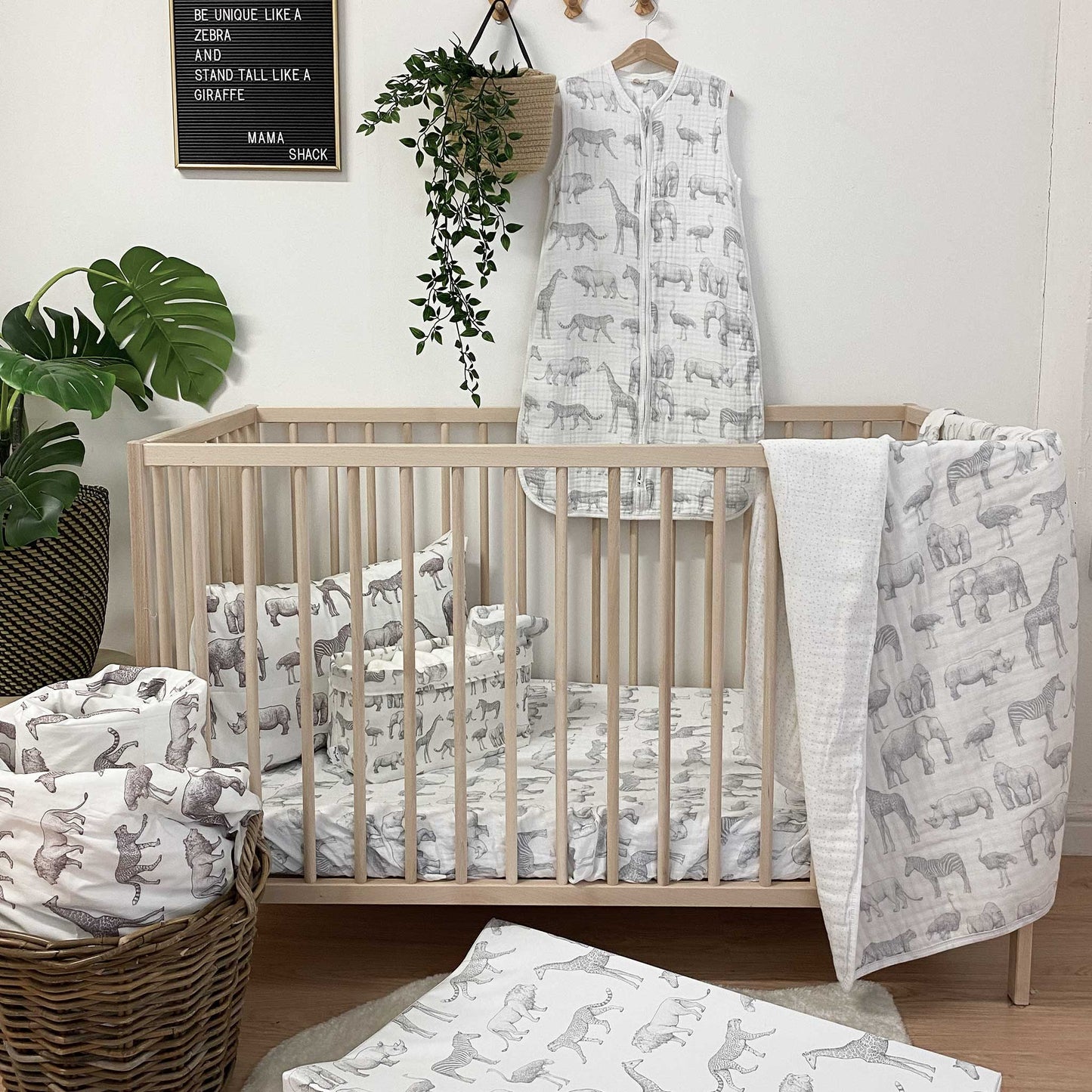 Changing Basket Mat Liner - Mono Safari
