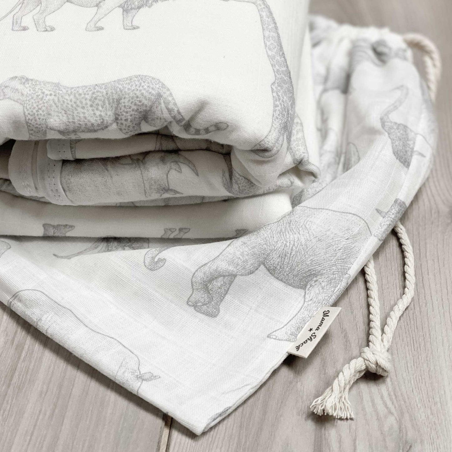 Organic Cotton Muslin Quilt Blanket - Monochrome Safari