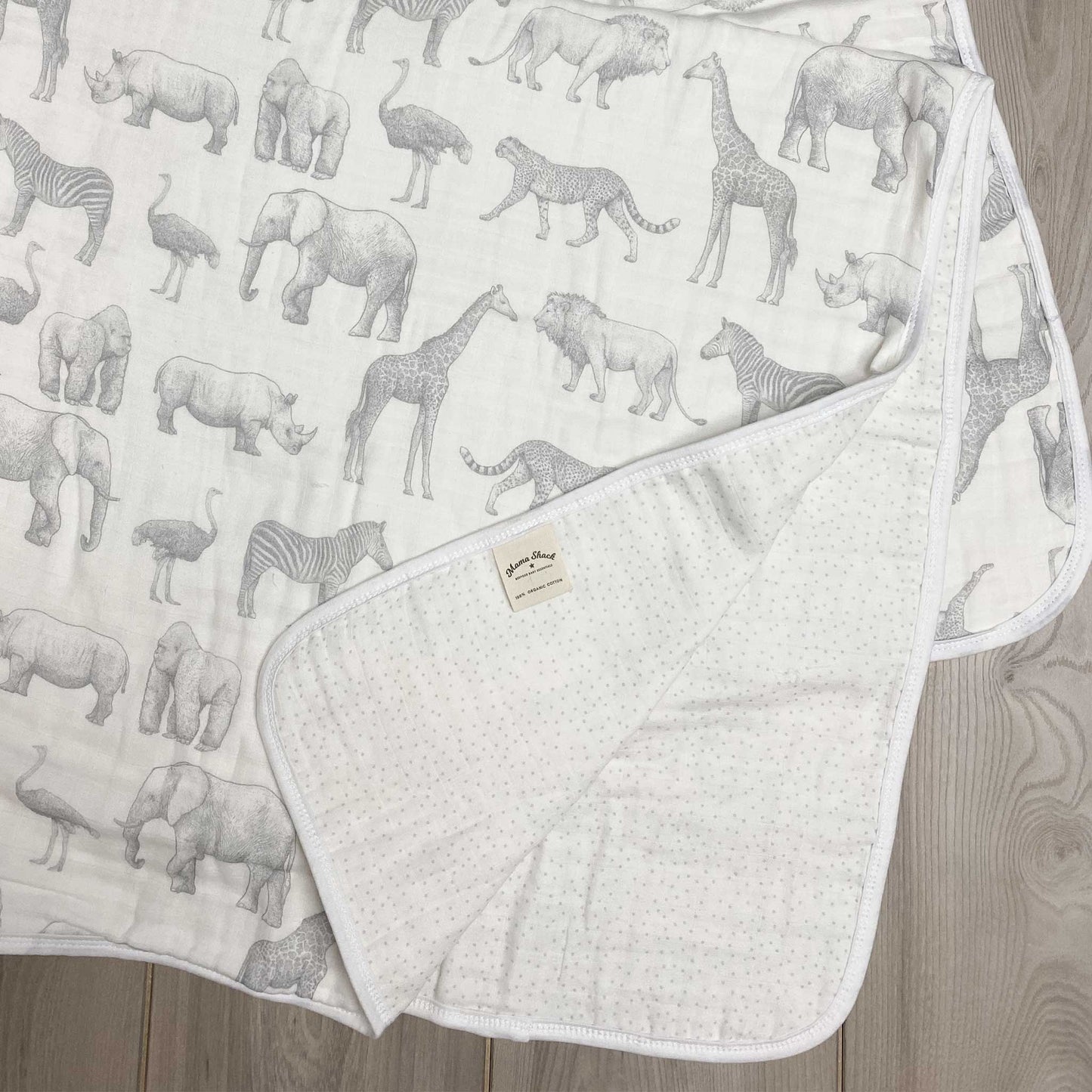 Organic Cotton Muslin Quilt Blanket - Monochrome Safari