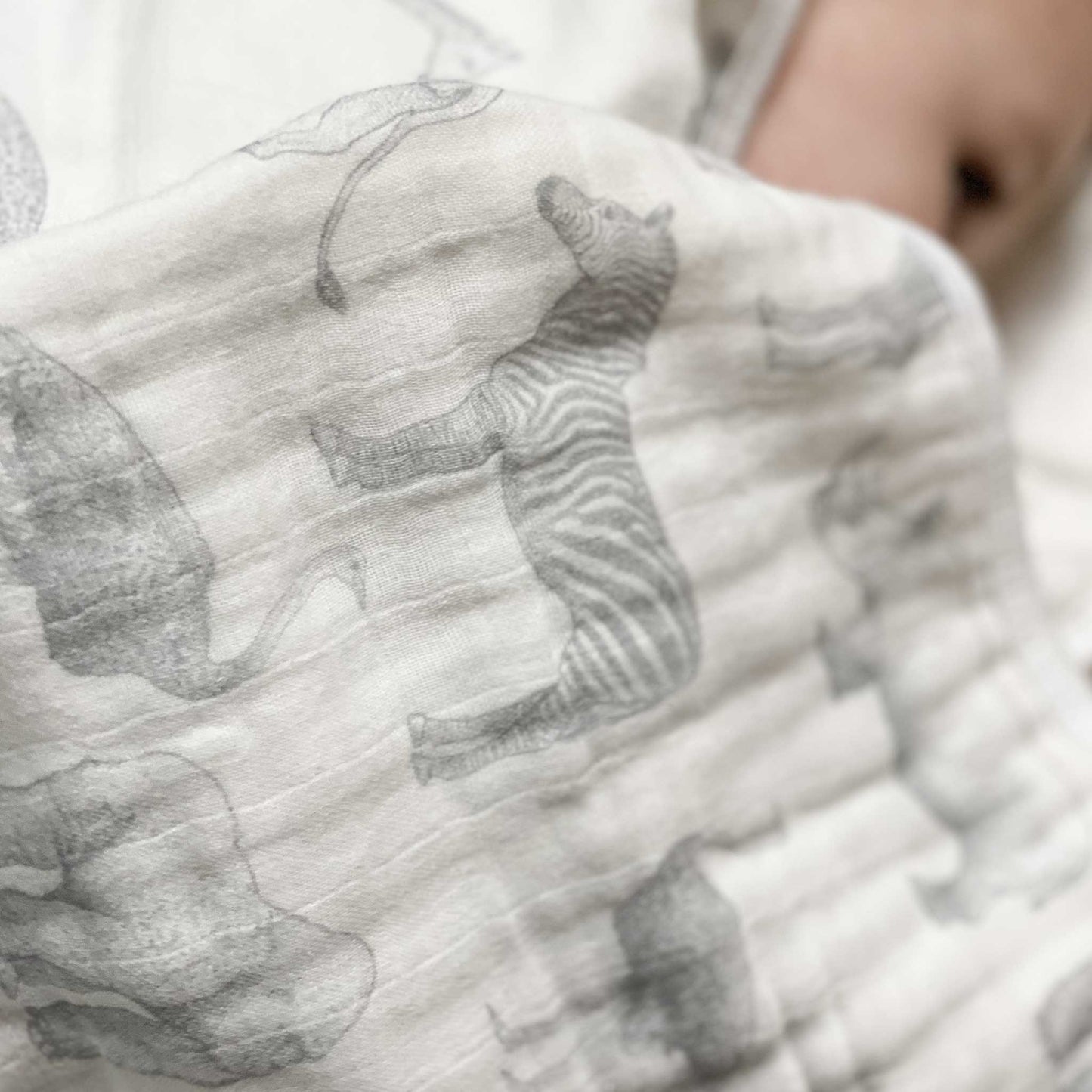Organic Cotton Muslin Quilt Blanket - Monochrome Safari