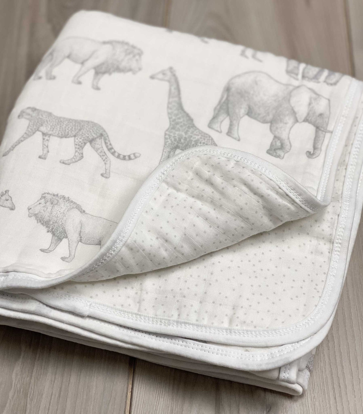 Organic Cotton Muslin Quilt Blanket - Monochrome Safari