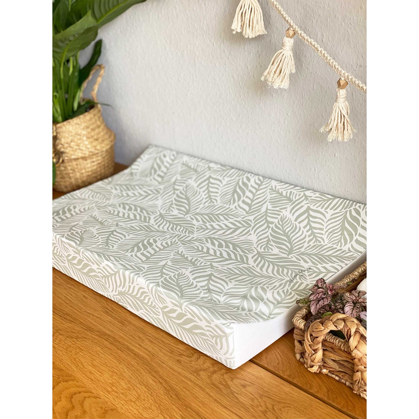 Anti Roll Changing Mat - Linear Leaf - Sage Green