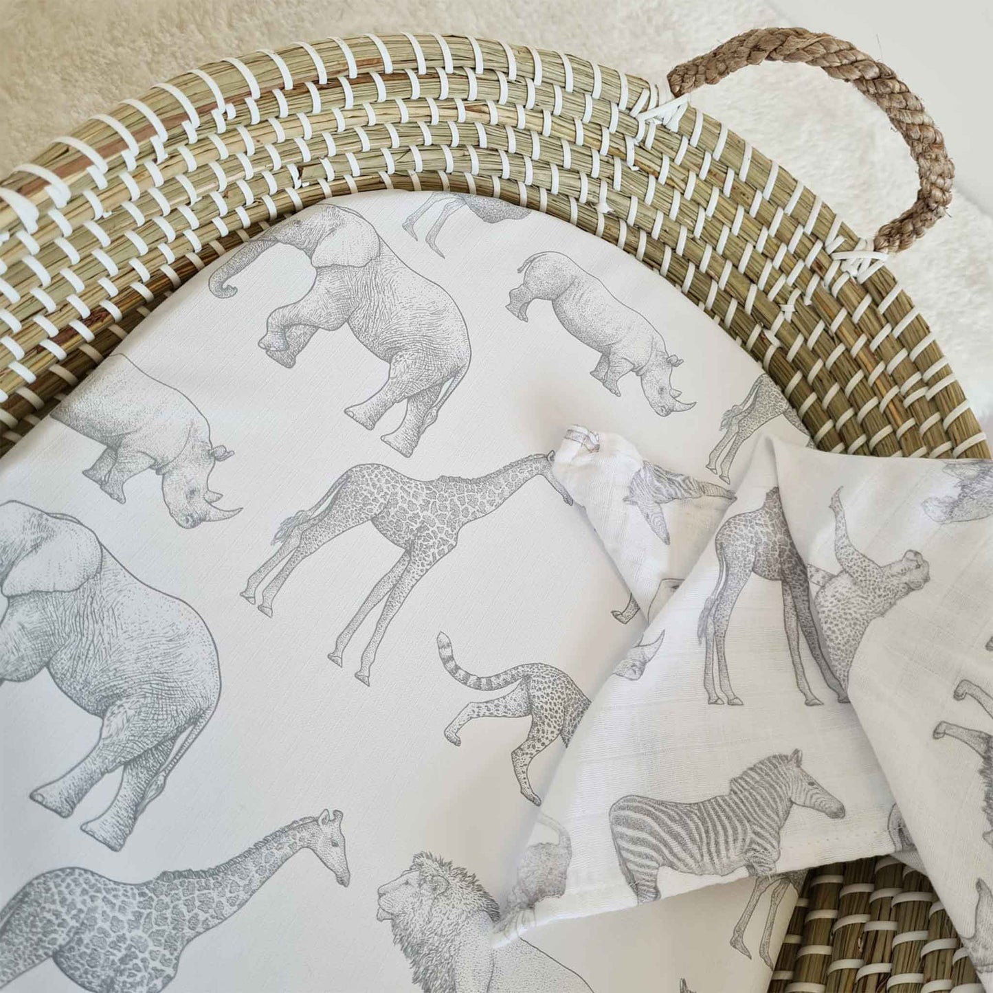 Changing Basket Mat Liner - Mono Safari