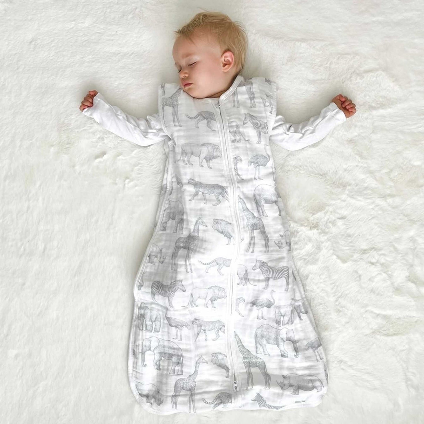 Muslin Baby Sleeping Bag - Monochrome Safari