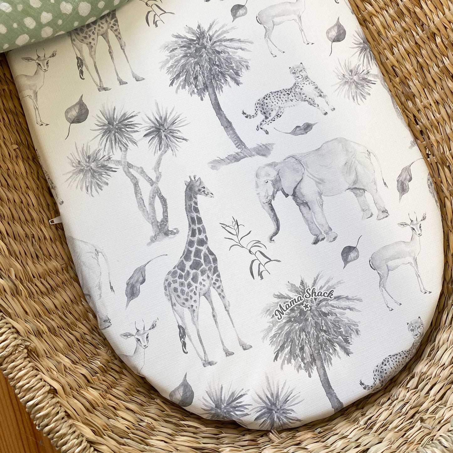 Changing Basket Mat Liner - Mono Wild Safari