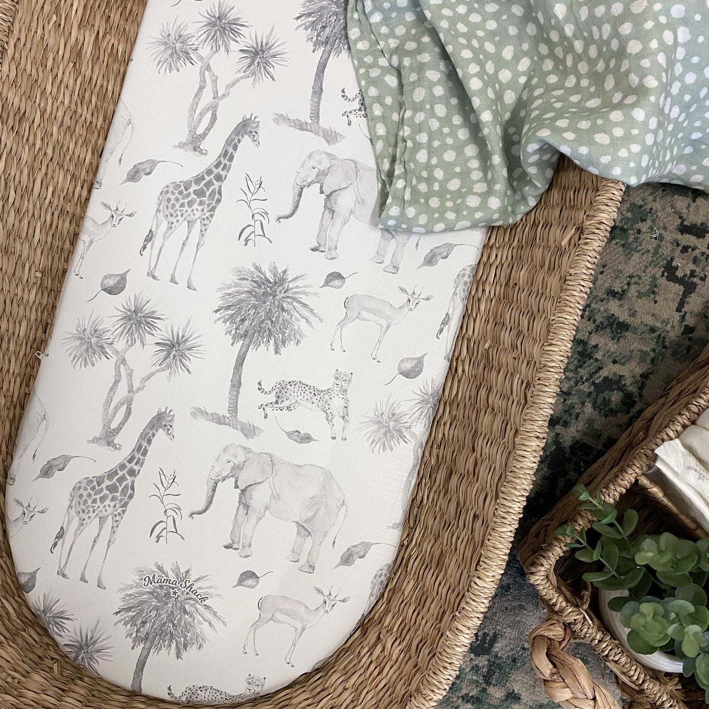 Changing Basket Mat Liner - Mono Wild Safari