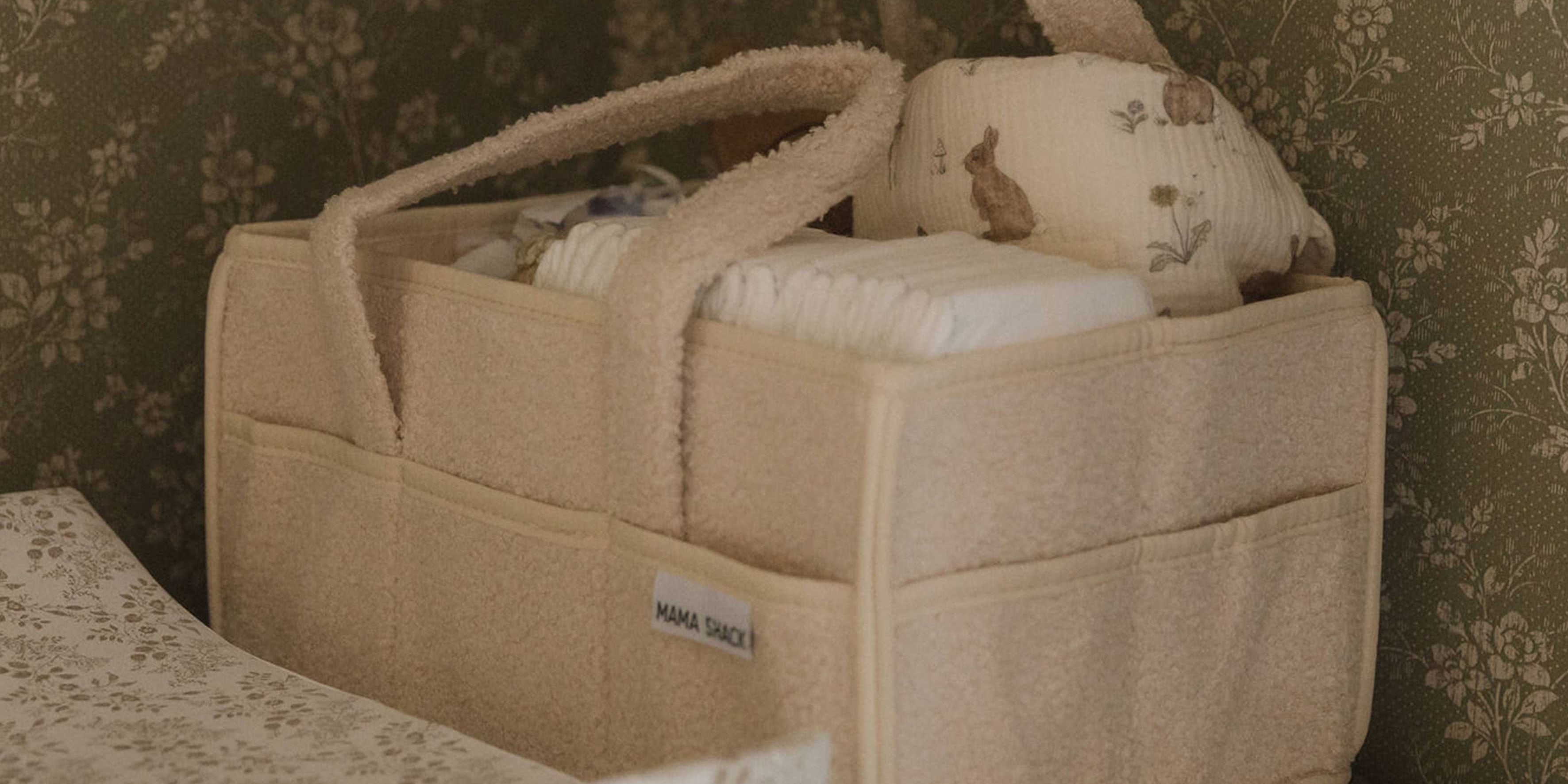 nappy caddy by mama shack in a teddy fleece fabric