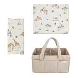 Baby Changing Gift Set – Nappy Caddy, Travel Mat & Muslin - Sweet Safari