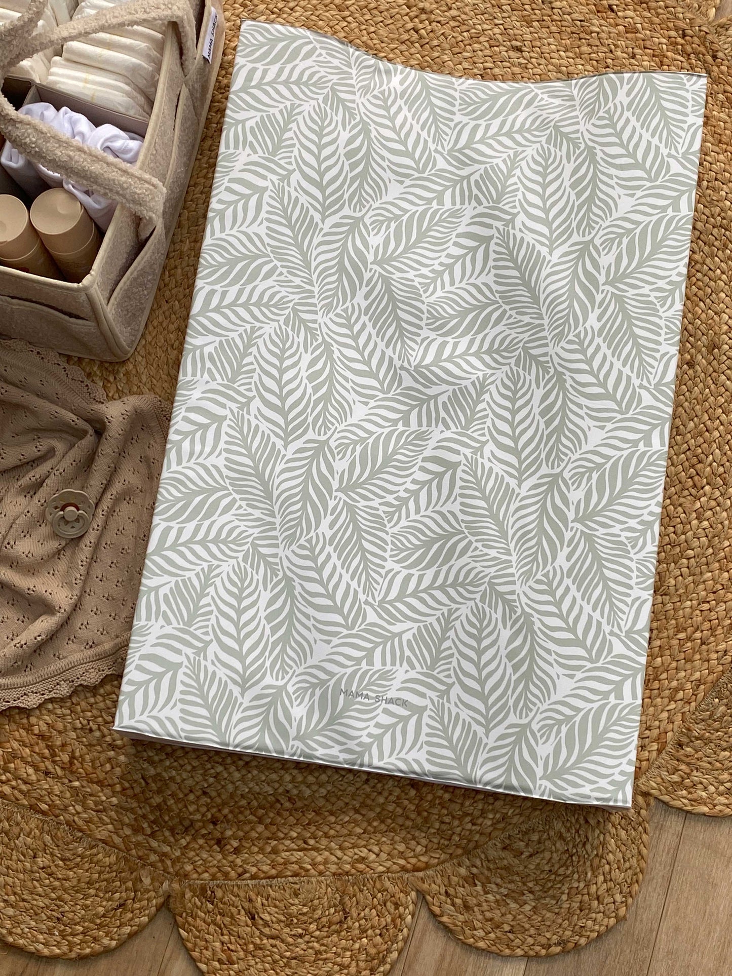 Anti Roll Changing Mat - Linear Leaf - Sage Green