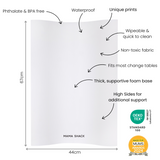 Anti Roll changing mat by mama shack with features and measurements listed on a white background