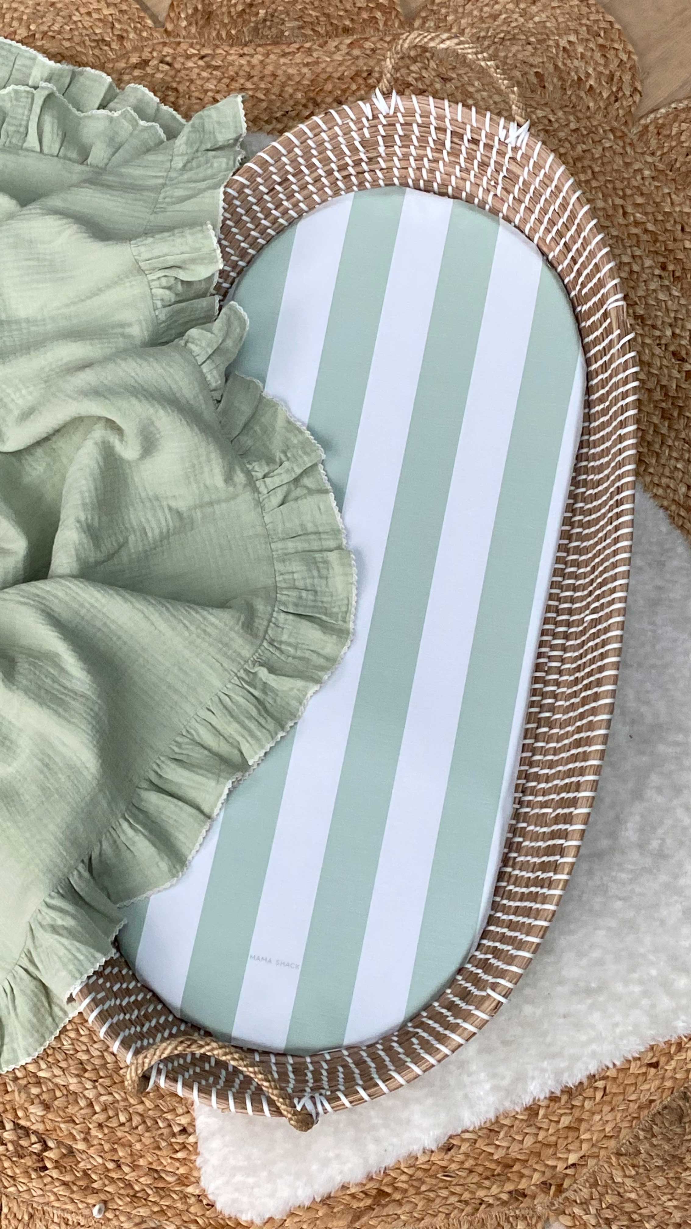 Changing Basket Mat Liner - Candy Stripe - Sage