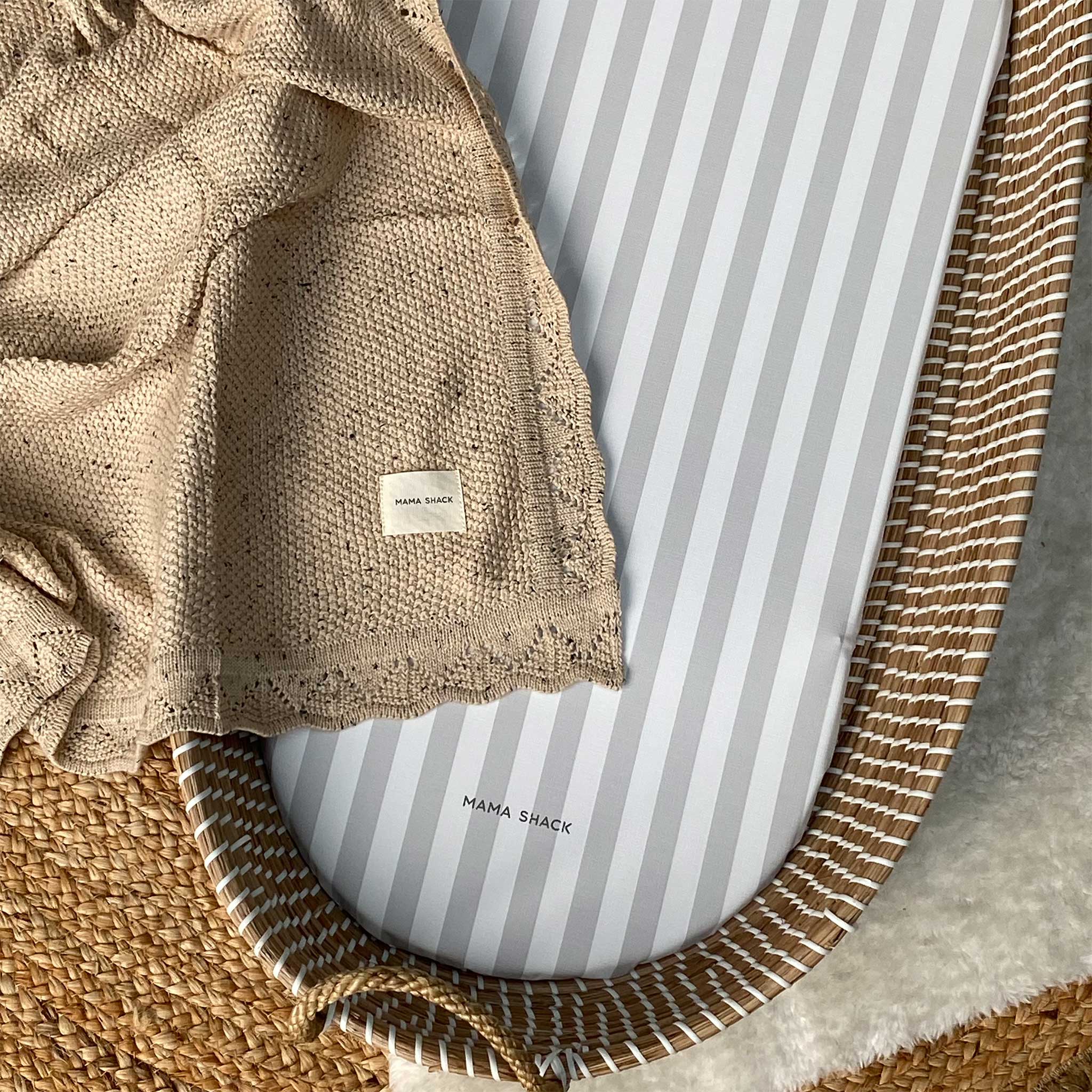 Changing Basket Mat Liner - Greige Stripe