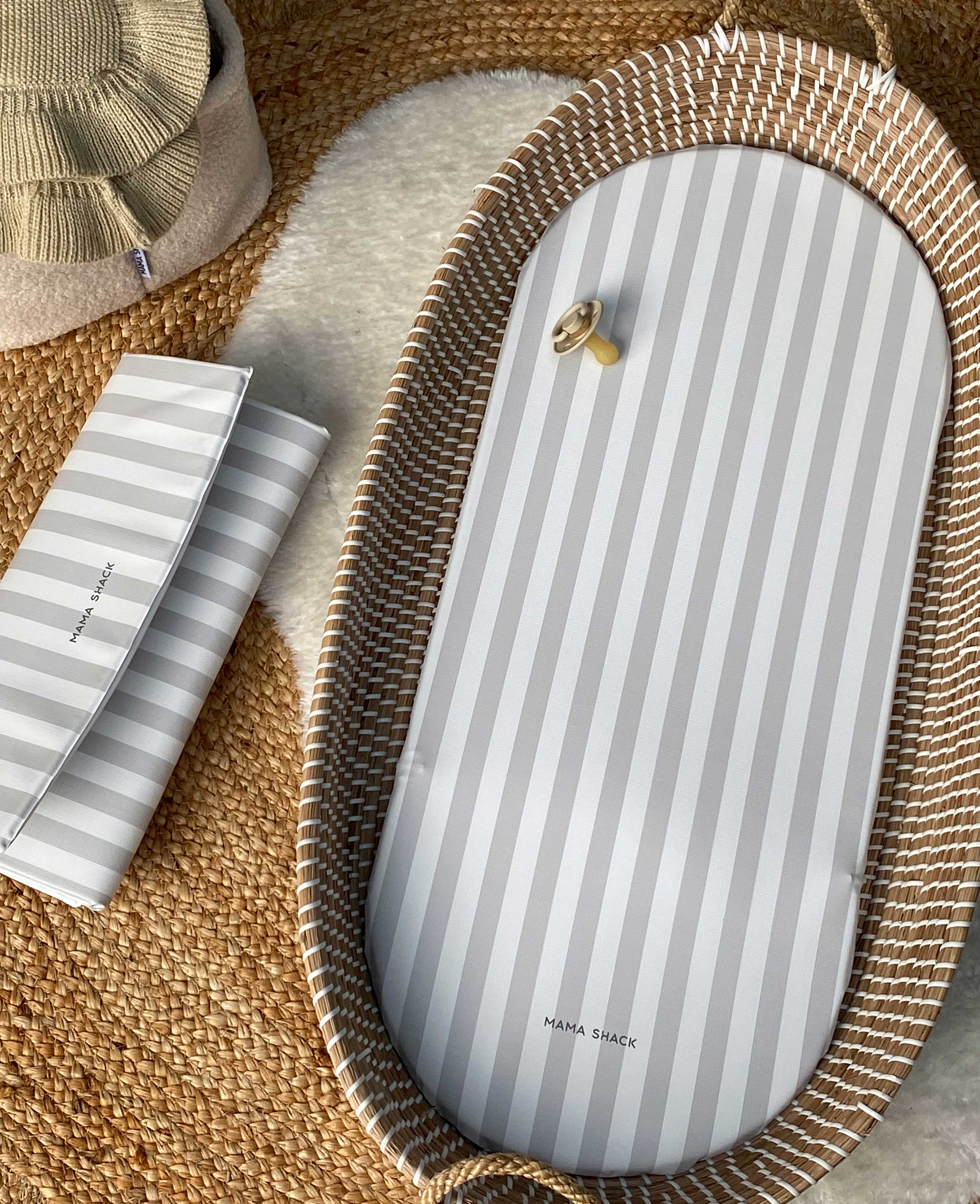 Changing Basket Mat Liner - Greige Stripe