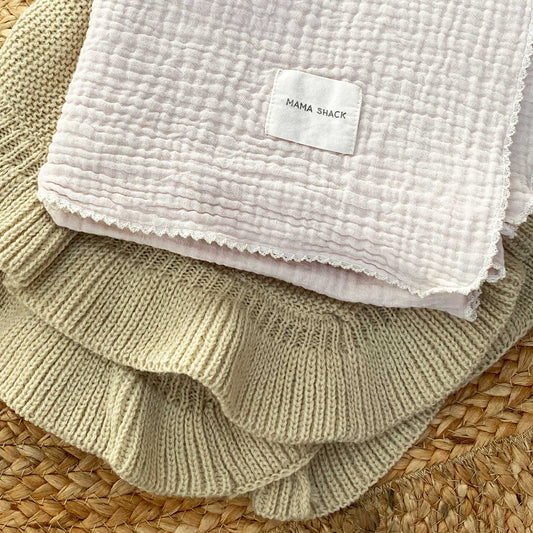 Knitted Blanket and Muslin Swaddle Set - Neutral