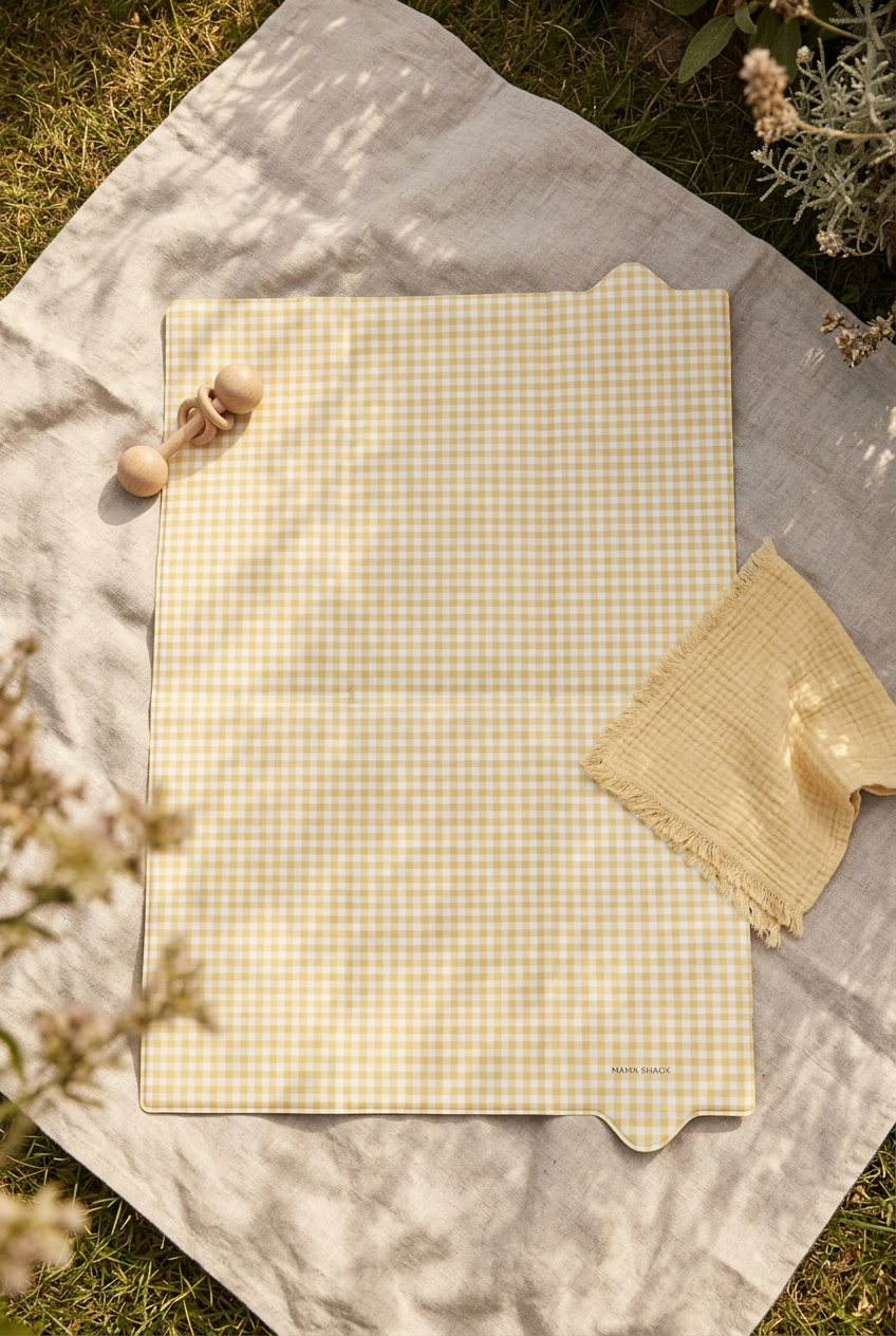 Foldable Travel Changing Mat - Butter Yellow Gingham