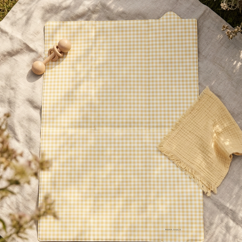 Foldable Travel Changing Mat - Butter Yellow Gingham