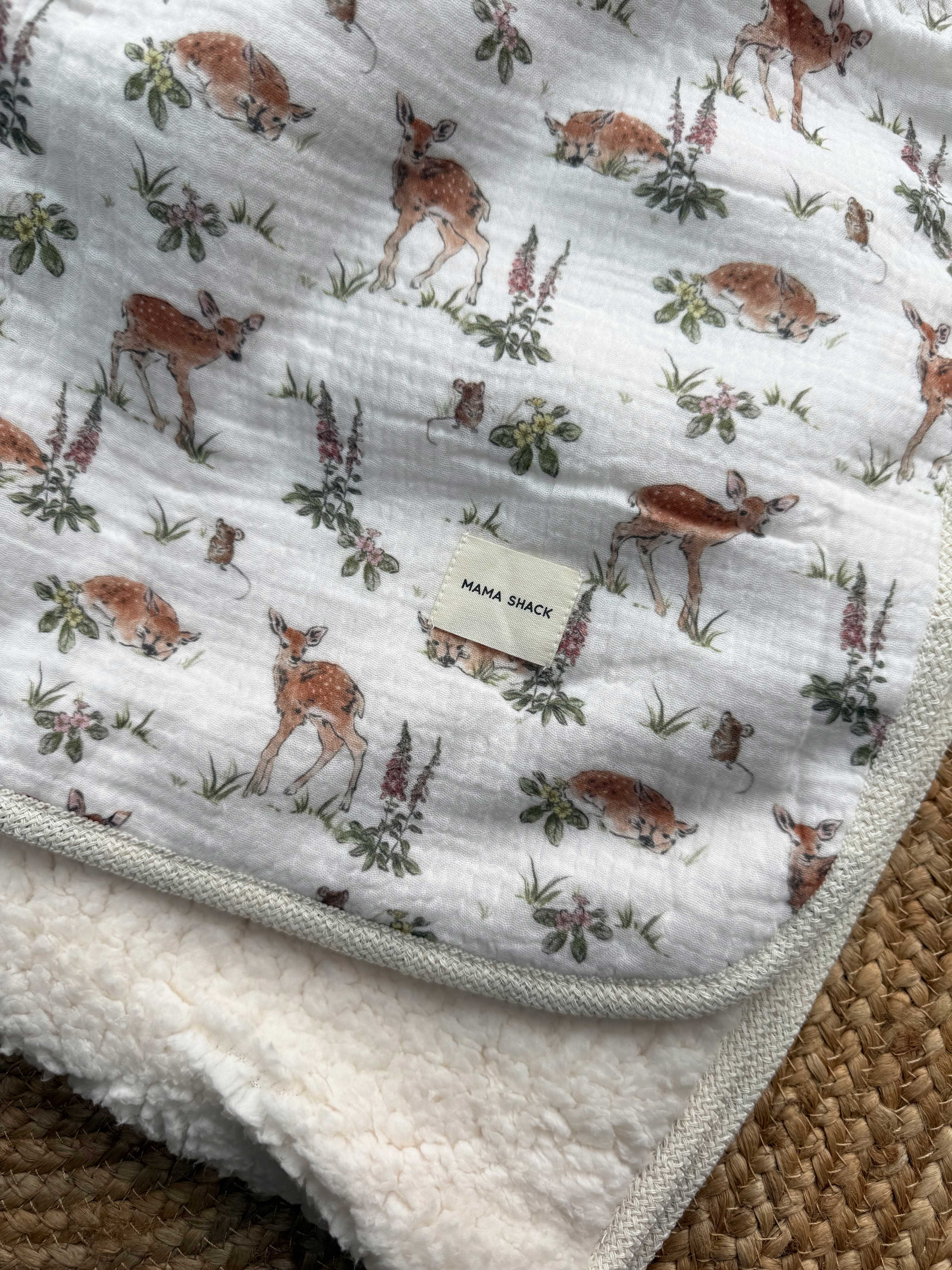 Muslin Sherpa Fleece Baby Blanket - Fawn & Fox Glove
