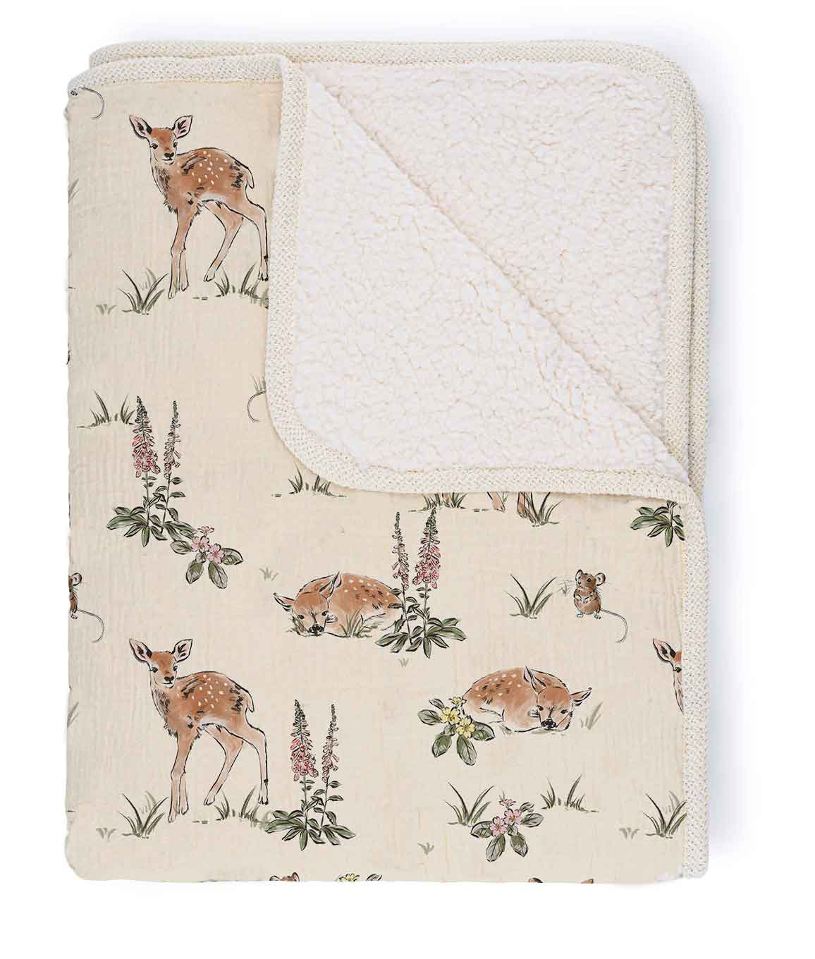 Muslin Sherpa Fleece Baby Blanket - Fawn & Fox Glove