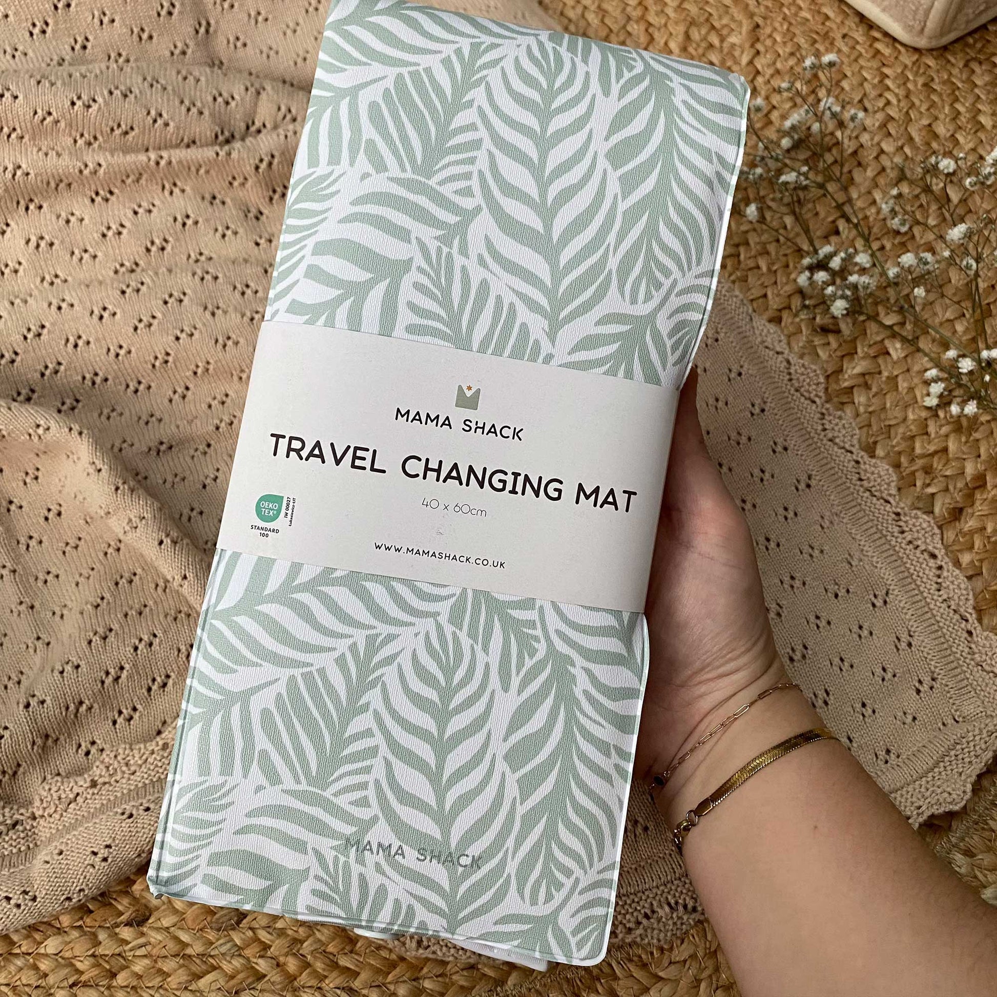 Foldable Travel Changing Mat - Linear Leaf Sage