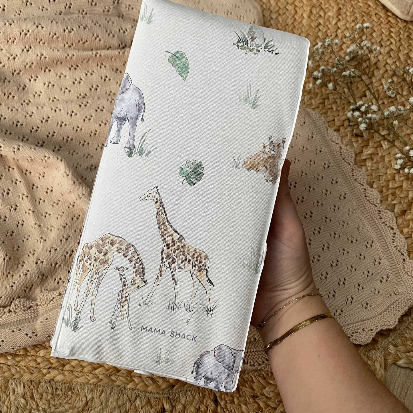 Baby Changing Gift Set – Nappy Caddy, Travel Mat & Muslin - Sweet Safari