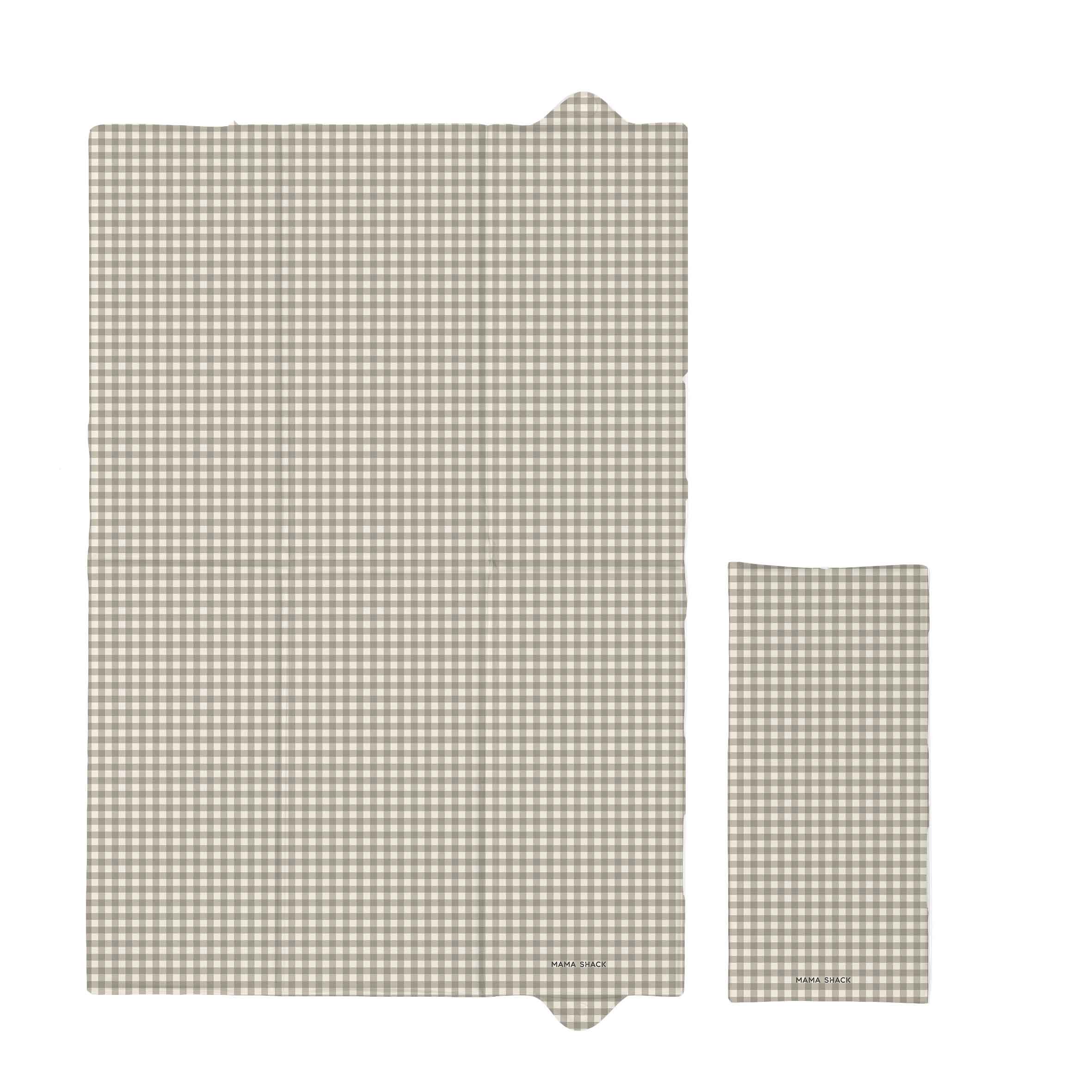 Foldable Travel Changing Mat - Greige Gingham