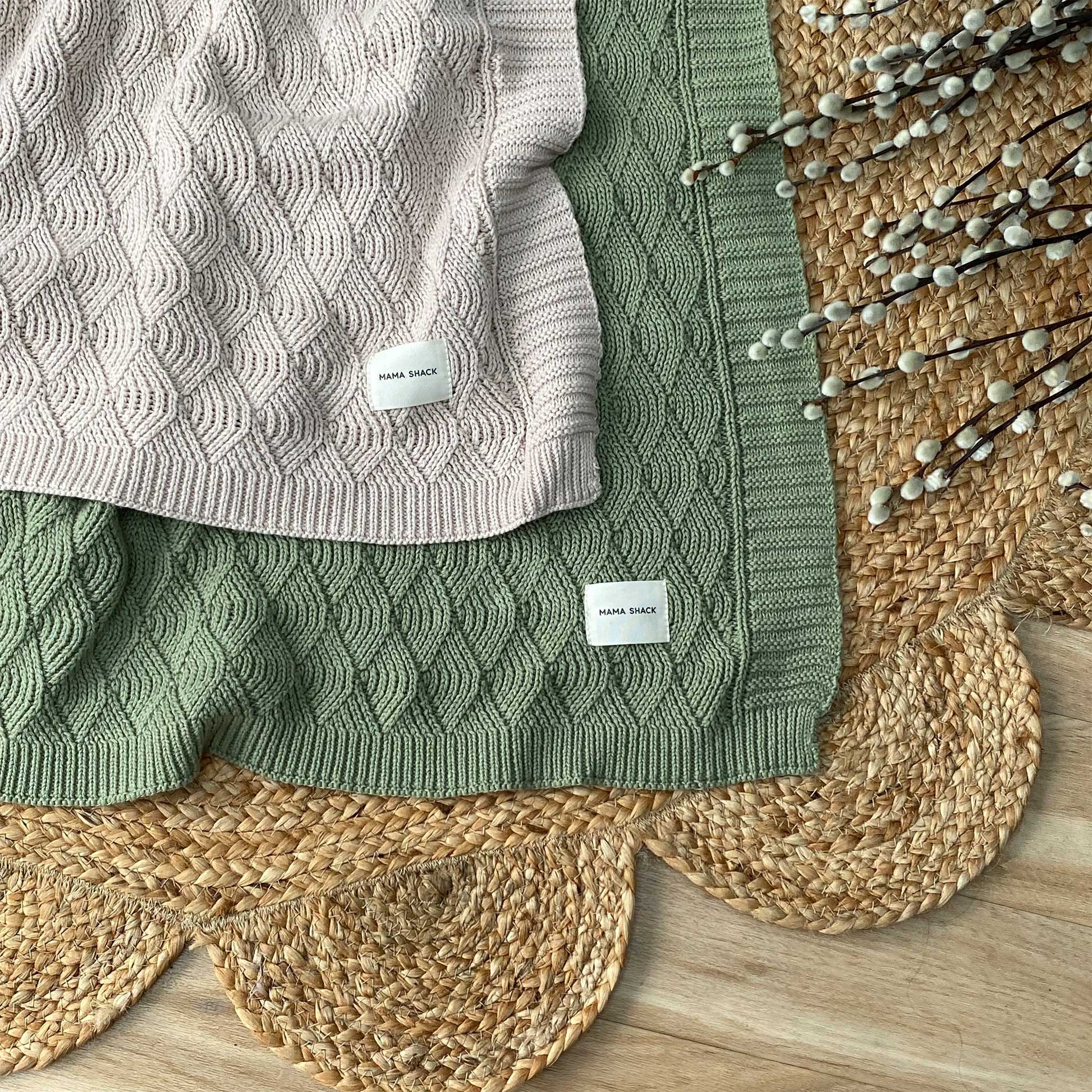 Knitted Deco Blanket - OatKnitted Deco Blanket - Sage