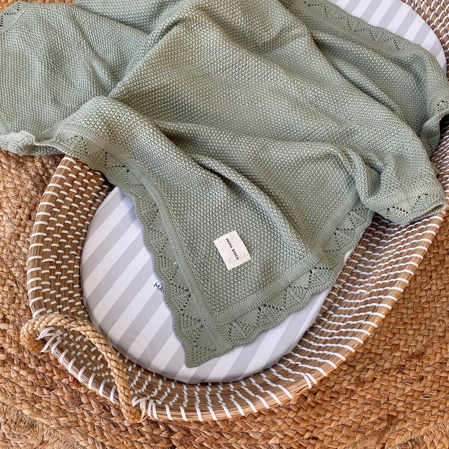 Vintage Knitted Blanket - Sage