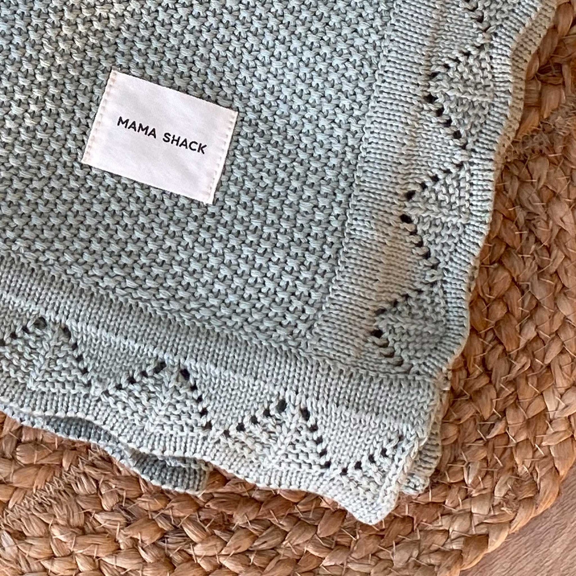 Vintage Knitted Blanket - Sage