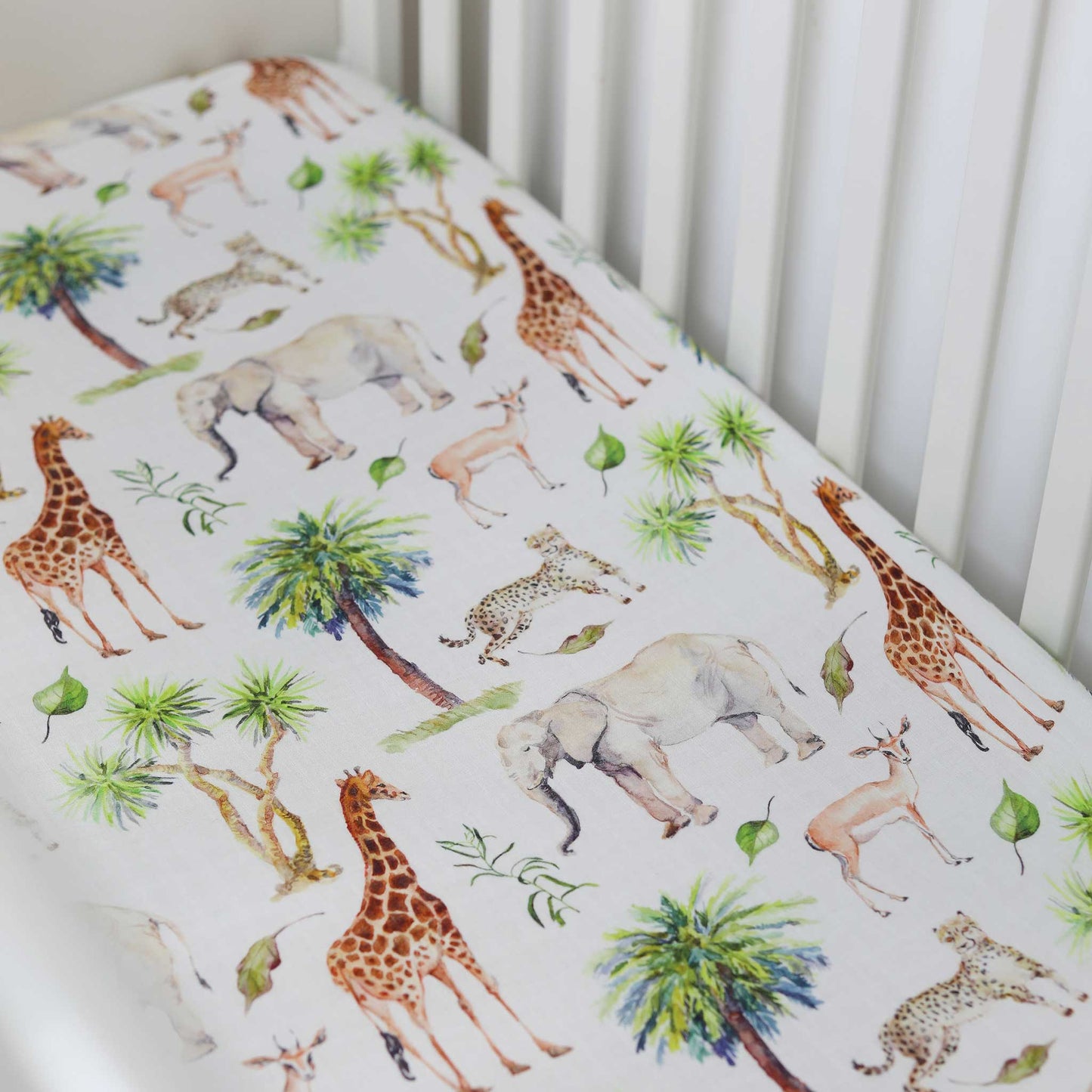 Organic Cotton Muslin Fitted Cot Bed Sheet 140 x 70cm - Wild Safari