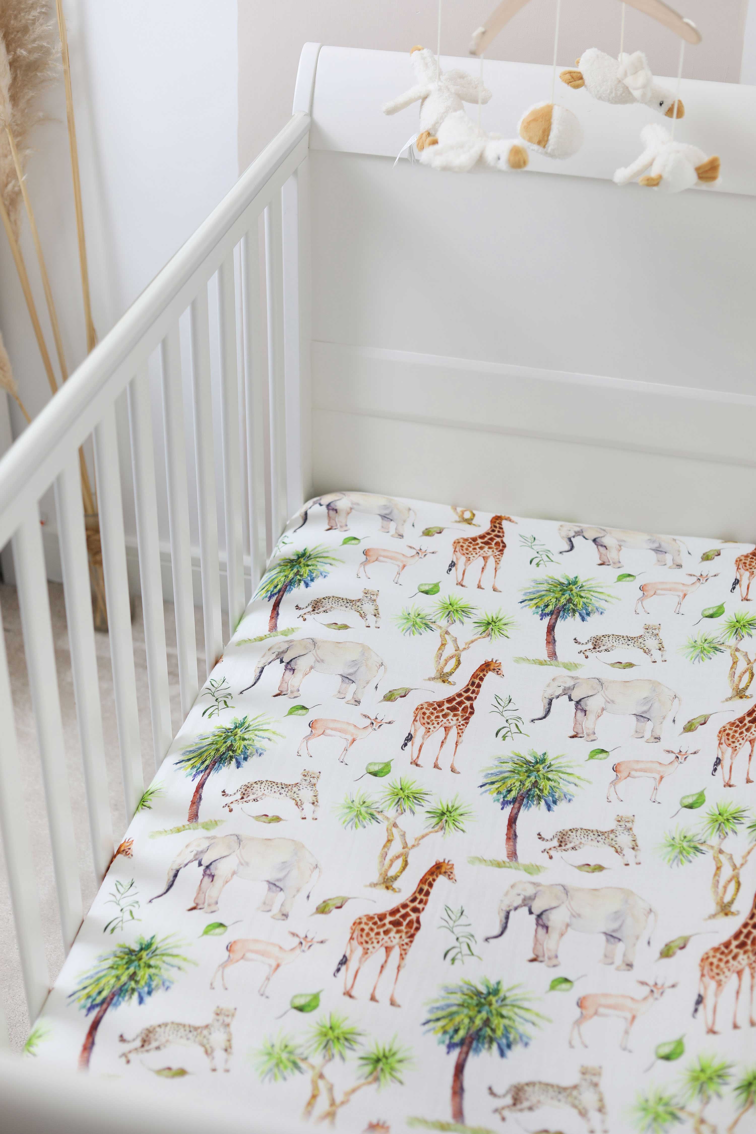 Organic Cotton Muslin Fitted Cot Sheet Safari Nursery Mama Shack