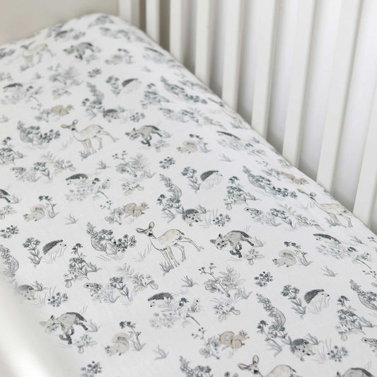 Organic Cotton Muslin Fitted Cot Bed Sheet 140 x 70cm - Woodland
