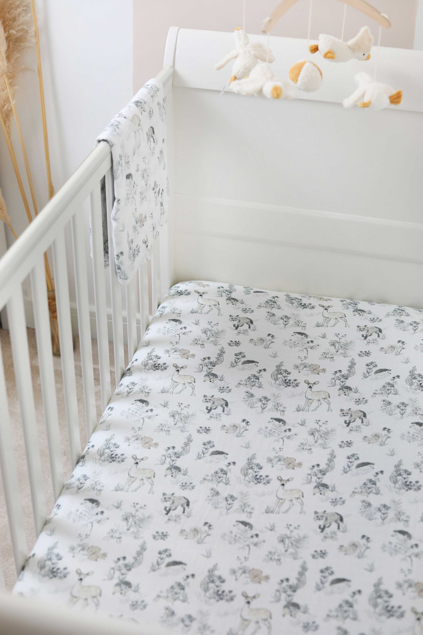 Organic Cotton Muslin Fitted Cot Bed Sheet 140 x 70cm - Woodland