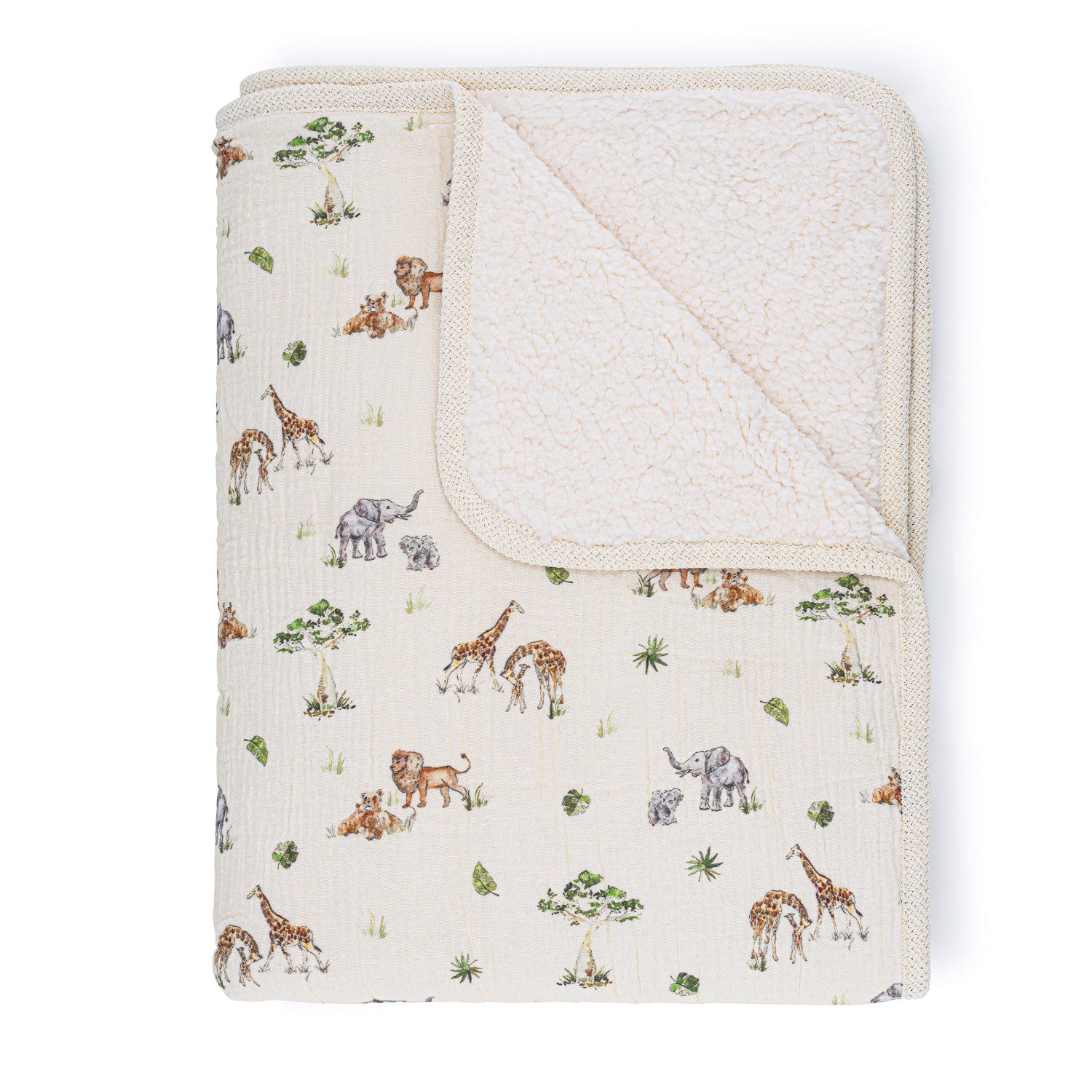 Muslin Sherpa Fleece Baby Blanket - Sweet Safari