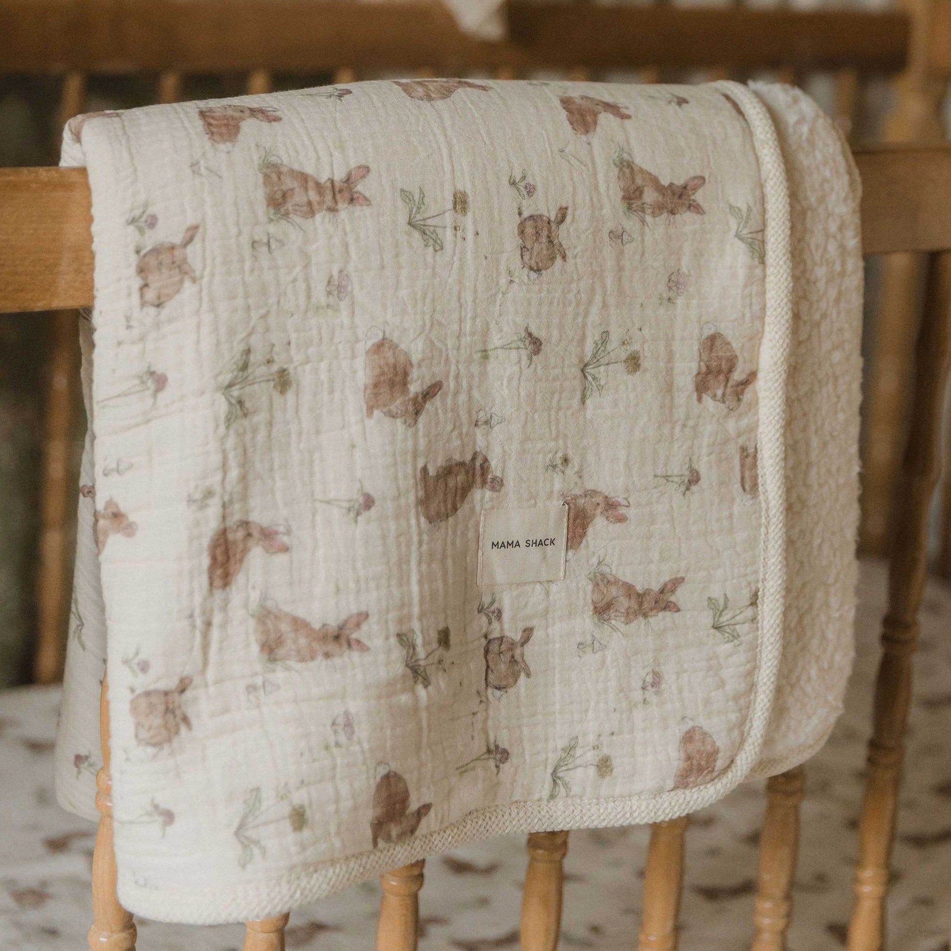 Muslin Sherpa Fleece Baby Blanket - Bunnies