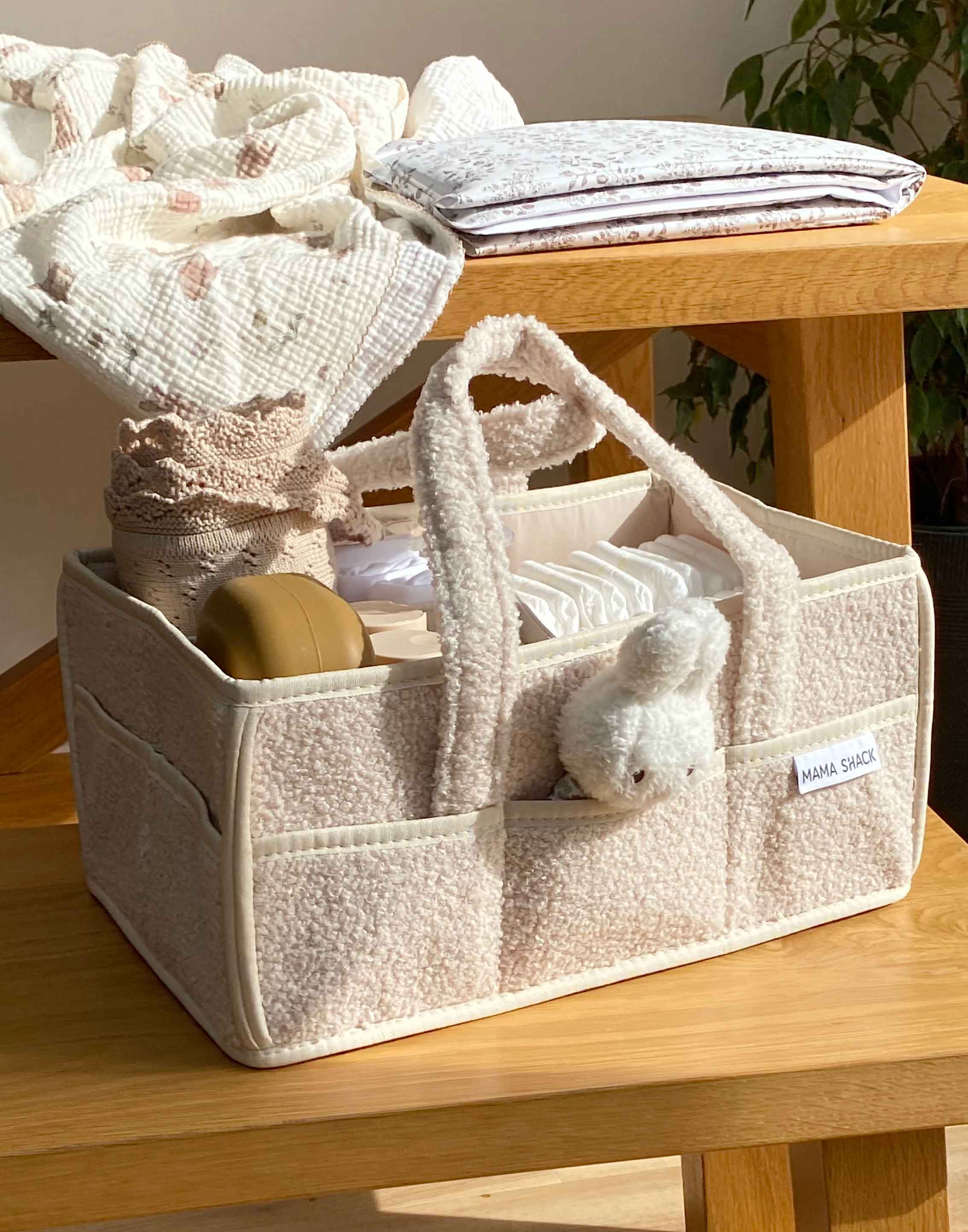 Nappy Caddy with pockets - Teddy Fleece - Ivory