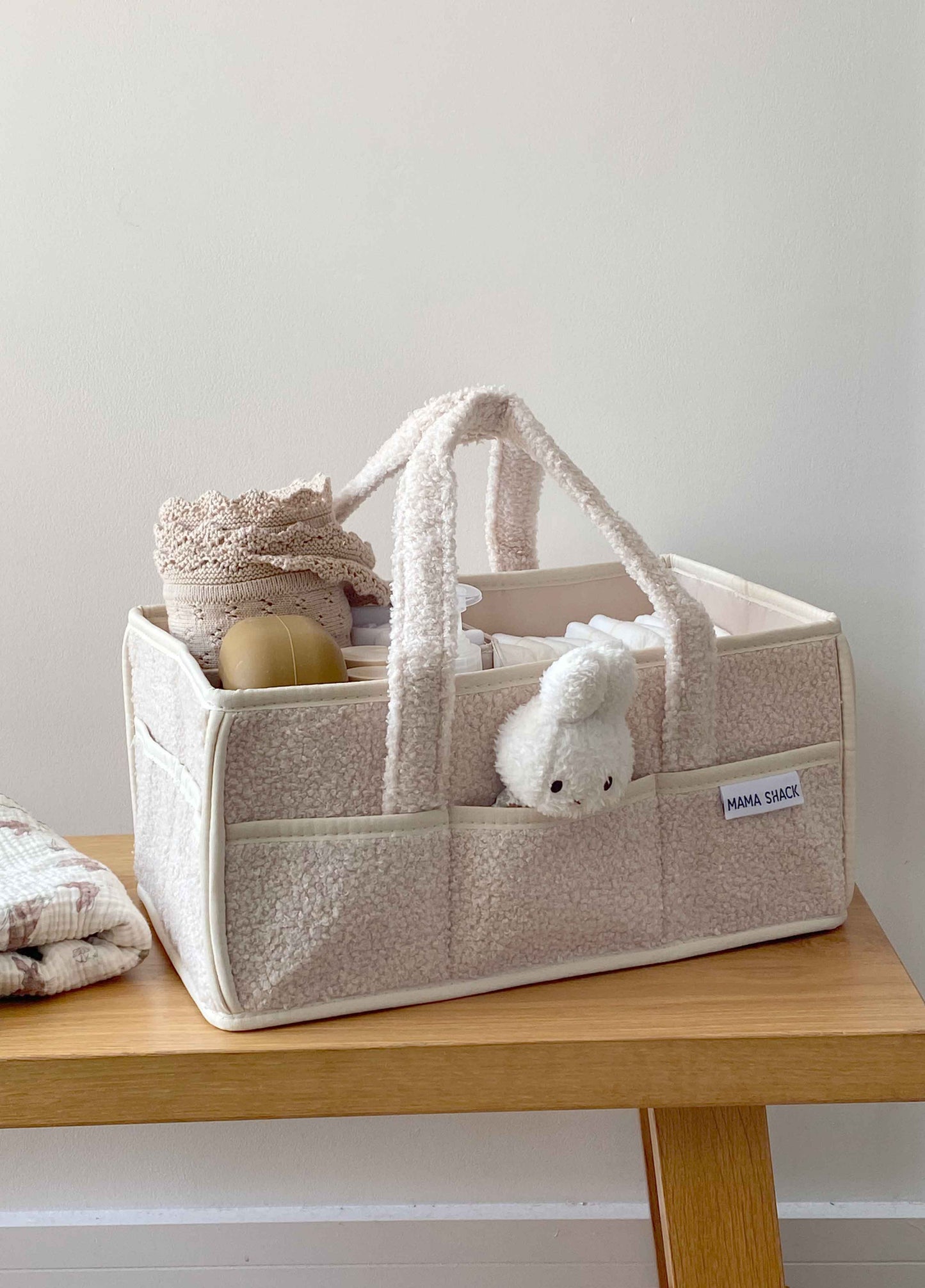 Nappy Caddy with pockets - Teddy Fleece - Ivory