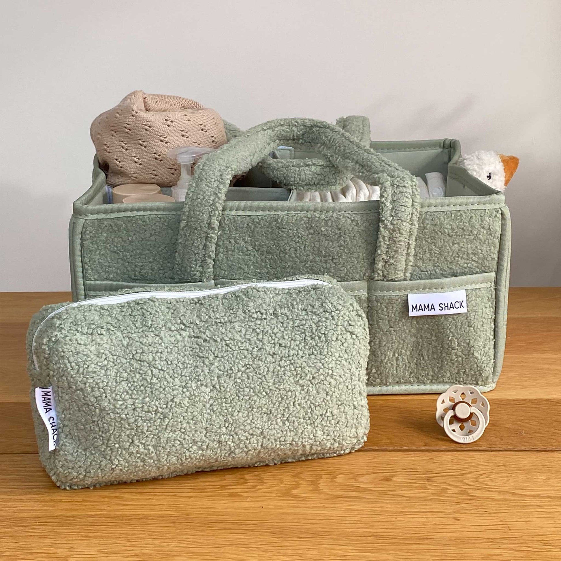 Nappy Caddy with pockets - Teddy Fleece - Sage