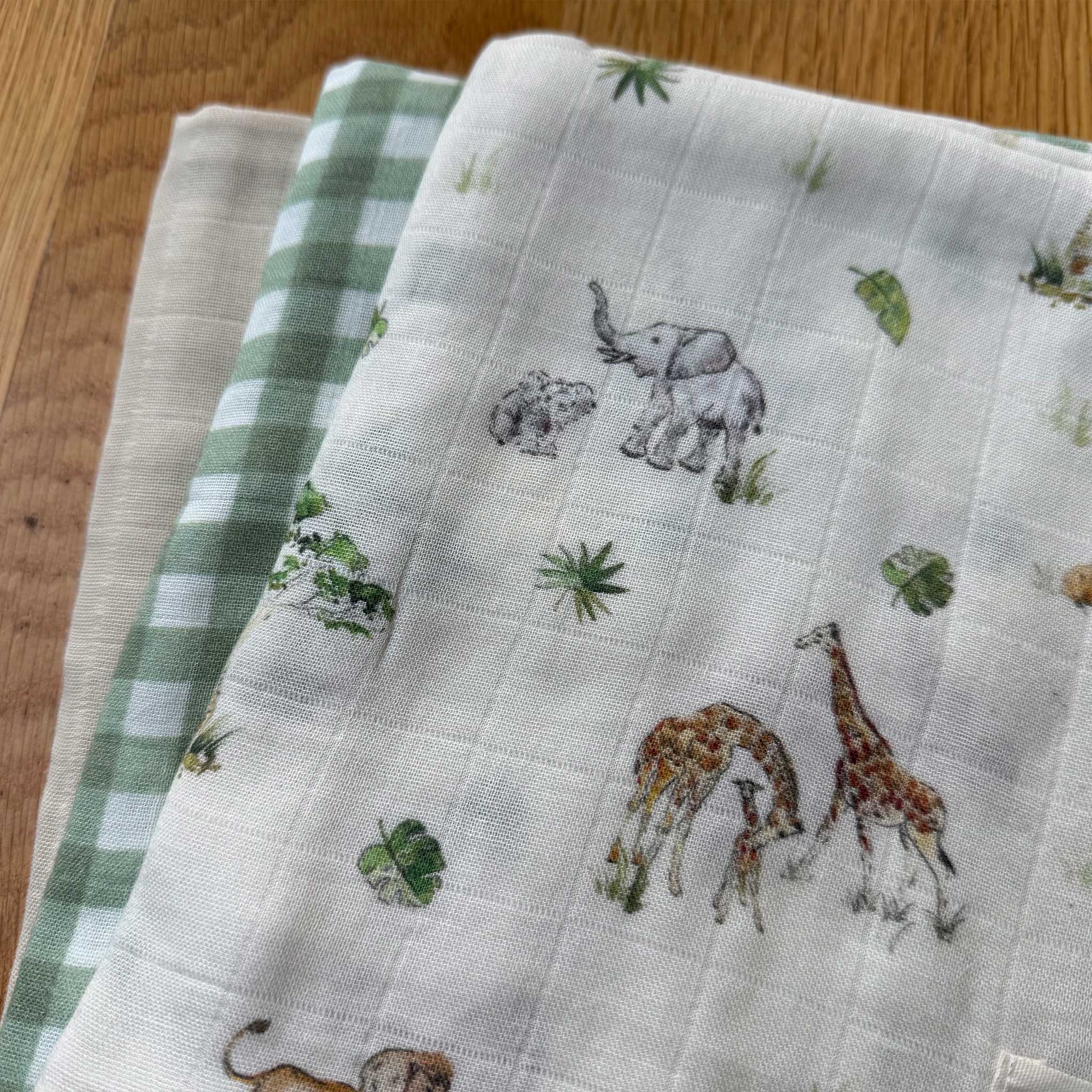 Muslin Squares - Set of 3 - Sweet Safari