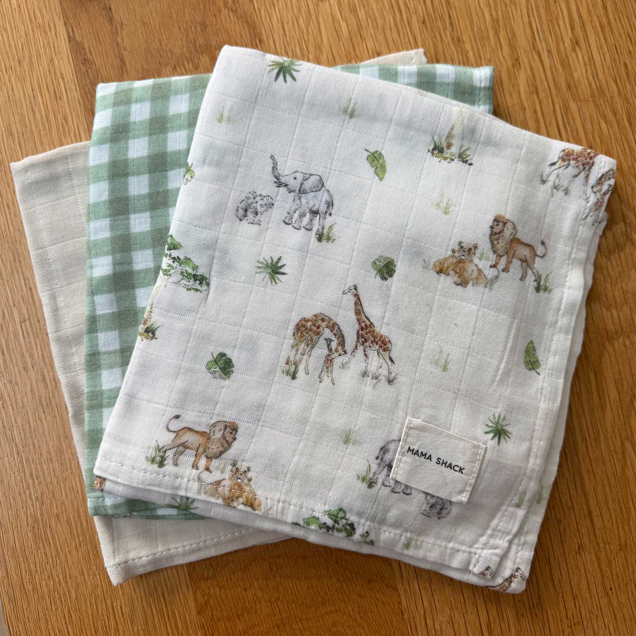 Muslin Squares - Set of 3 - Sweet Safari